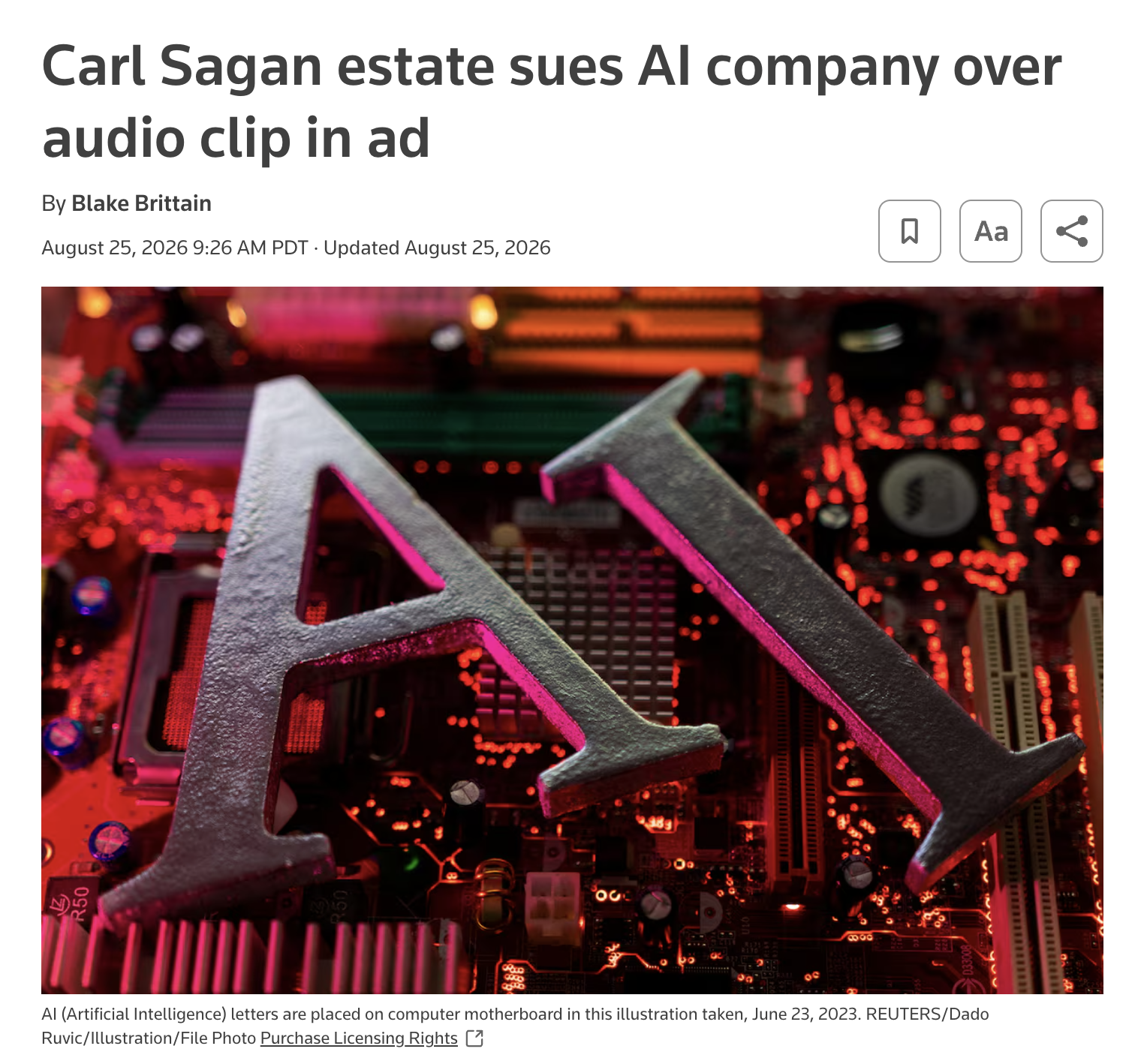 Reuters: Carl Sagan estate sues AI company over audio clip in ad
